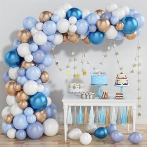 Metal Blue Macaron Blue White Latex Balloons