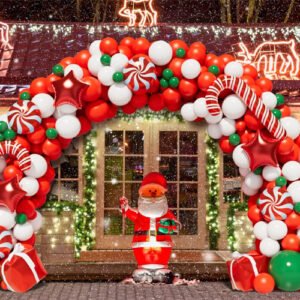 BONROPIN Christmas Balloon Garland Arch kit with Christmas Red White Candy...