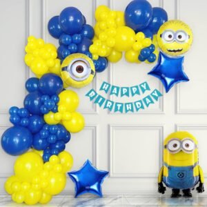 Minion Theme Birthday Decorations, Minion Foil Balloon Set With Yellow & Blue Balloons...