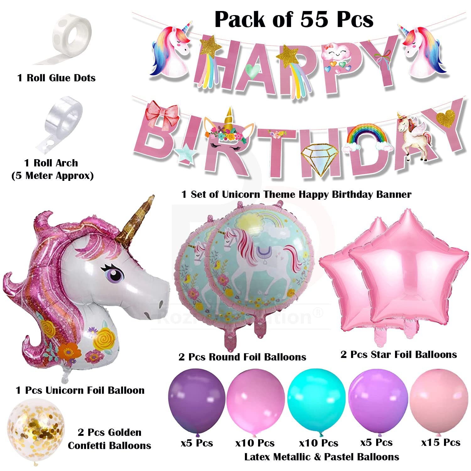 Rozi Decoration Unicorn Theme Balloons Garland Decoration - Image 3