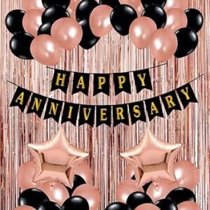 HK balloons Pack of 34 Pcs Happy Anniversary Banner Decoration Kit Set with metallic balloons curtains & Foil balloon for anniversary decorations Item