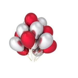 HK Balloons 50Pcs Birthday Decoration Balloon Item For Metallic Red & Silver Balloons For Birthday, Anniversary, Baby Shower & Event's Decorations Balloons