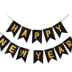 HK balloons Happy Birthday Banner Decoration For Boys, Girls, Boyfriend, Girlfriend, (Happy New Year)|Black Gold