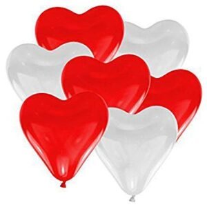 HK Balloons Heart Shaped Balloon Birthday, Anniversary, Valentine Balloons for Decoration, (Red & White)