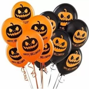 HK balloons Rubber 50Pcs Black Orange Red Halloween Decorations Items For Printed Balloons Themed Pumpkin Balloons Black Orange Balloons Set For Halloween Celebration Party Decoration Balloons