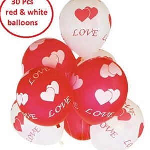 HK Balloons Heart Shaped Balloon Birthday, Anniversary, Valentine Balloons for Decoration, (I love you -Red- With Red white love balloons)