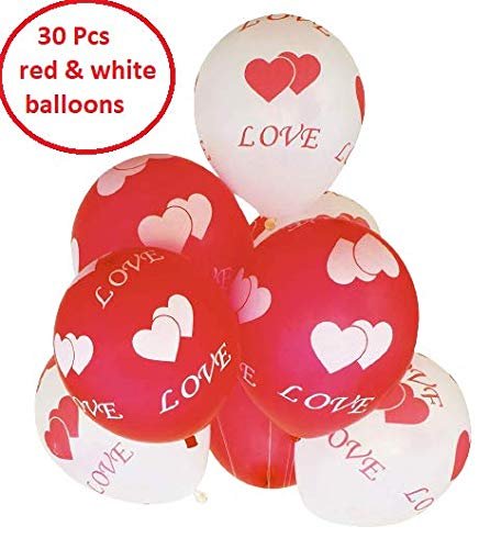 HK Balloons Heart Shaped Balloon Birthday, Anniversary, Valentine Balloons for Decoration, (I love you -Red- With Red white love balloons)