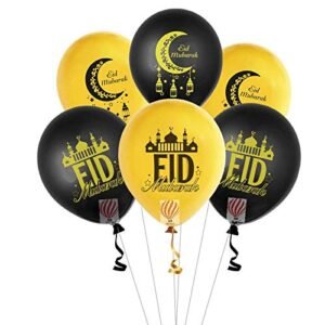 HK balloons Pack of 50 Printed Black & Gold Latex Eid Mubarak Balloons for Ramadan Mubarak Decorations Eid Decoration Items for Home Decorations Balloons