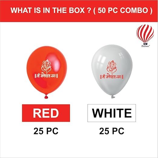 HK balloons 50Pcs Happy Ganesh Chaturthi decoration Item Shree Ganeshay Namah Red & White Ganesh Chaturthi decorations At Home Mandap Decoration Balloons - Image 3