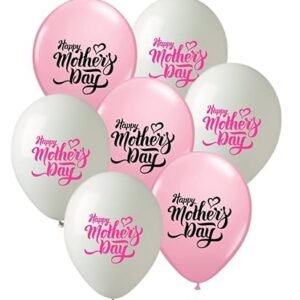HK balloons Rubber 30 Pcs Celebrate This Mother'S Day With Our Best Mom Ever And Happy Mother'S Day Balloons Pack Of 30 Pink & White Balloons (Mother'S Day Printed Balloons Pack Of-30)