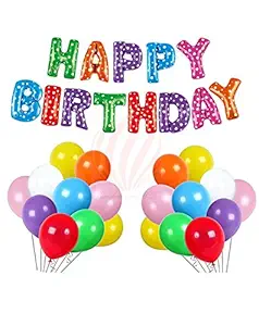 HK balloons Happy Birthday Letter Foil Balloon Banner + 50 Latex Balloons (Pack Of 63)|Multicolour