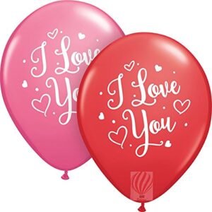 HK Balloons 30Pcs Heart Shaped Balloon Birthday, Anniversary, Valentine Balloons for Decoration, (Printed "I Love You" Balloons)