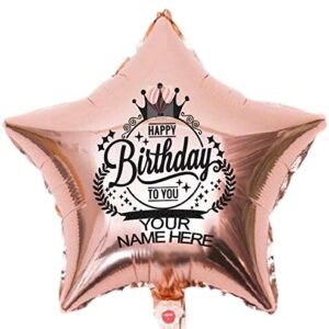 HK Balloons 5Pcs Rose Gold Star Shape Personalized/Customize Name Printed Birthday Party with Birthday Boy/Girl Name Anniversary Celebration, Baby Shower, Bridal Shower Decoration Balloons