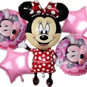 HK Balloons Minnie Mouse Foil Set 5Pcs birthday decoration set with Minnie Mouse themed Foil balloons & for kids birthday decorations