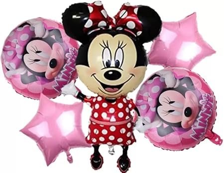 HK Balloons Minnie Mouse Foil Set 5Pcs birthday decoration set with Minnie Mouse themed Foil balloons & for kids birthday decorations