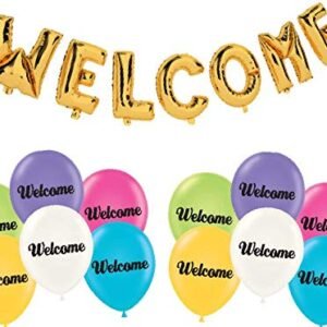 HK balloons Welcome Party Decorations Gold Foil Rubber Balloons With Printed Welcome Balloons (Welcome Balloon Set),30 Pcs