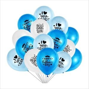 HK Balloons 50Pcs Father Day Decoration Item White Blue And Light Blue Them For Super Hero Dad's Best Dad Printed Balloons