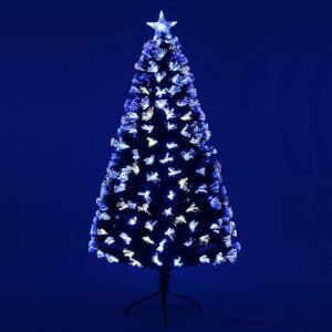 HK Balloons 5 Ft Artificial Prelit Fiber Optic Christmas Tree, Hinged Spruce Xmas Tree with Solid Metal Stand, for Outdoor and Indoor Decor (Prelit Fiber Optic- Multicolor Christmas Tree)