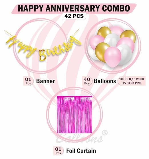 HK balloons Pack Of 34 Pcs Happy Birthday Banner Decoration Kit Set With Metallic Balloons (Pink Cursive Banner Set - Pack Of 42) - Image 3