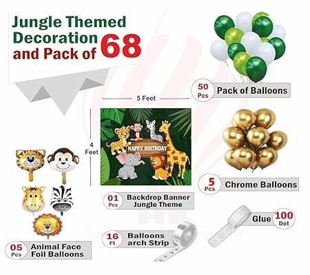 HK balloons 63 Pcs Jungle Theme Birthday Decoration Items For Boys Forest Theme Animal Face Foil, Chrome Balloons For Theme Birthday Party Decorations - Image 4