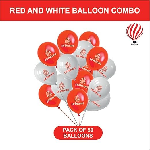 HK balloons 50Pcs Happy Ganesh Chaturthi decoration Item Shree Ganeshay Namah Red & White Ganesh Chaturthi decorations At Home Mandap Decoration Balloons - Image 2