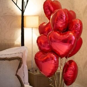 HK Balloons Heart Shaped Balloon Birthday, Anniversary, Valentine Balloons for Decoration, (Red-Colored-Foil -5 Pcs)