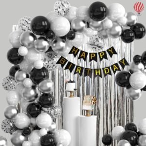 HK balloons 51 pcs set Birthday decoration Item Happy Birthday decoration set with confetti balloon pump and Silver curtains For Boy Girl Husband Wife And...