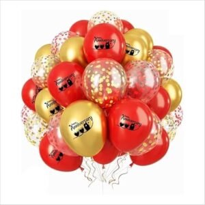 HK Balloons 50Pcs Happy Anniversary Decoration Balloons Item Balloons With Golden Confetti Balloon For Wedding Anniversary Decoration Combo for Couple
