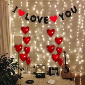HK Balloons 14Pcs Happy Anniversary Decoration Items With Heart Shaped Foil Balloon For Birthday, Anniversary, Valentine Day Decoration Kit Backdrop Set