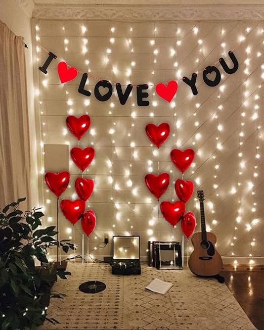 HK Balloons 14Pcs Happy Anniversary Decoration Items With Heart Shaped Foil Balloon For Birthday, Anniversary, Valentine Day Decoration Kit Backdrop Set