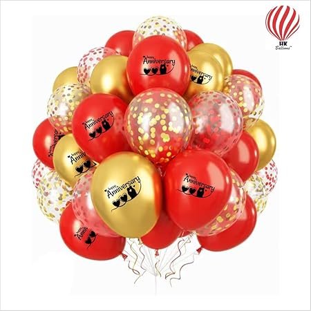 HK Balloons 50Pcs Happy Anniversary Decoration Balloons Item Balloons With Golden Confetti Balloon For Wedding Anniversary Decoration Combo for Couple - Image 2