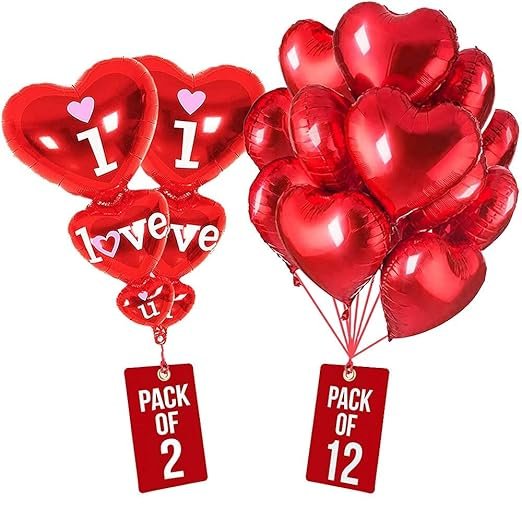 HK Balloons Heart Shaped Balloon Birthday, Anniversary, Valentine Balloons for Decoration, (I Love you Heart Shaped combo -Pack of 14) - Image 2