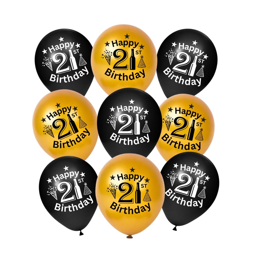 HK balloons Pack Of 30 Milestone 21St Birthday Printed Rubber Balloons For Birthday Decorations| Black Gold