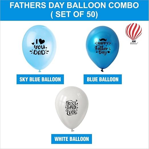 HK Balloons 50Pcs Father Day Decoration Item White Blue And Light Blue Them For Super Hero Dad's Best Dad Printed Balloons - Image 5