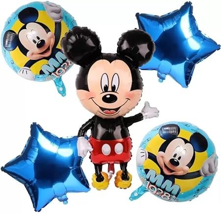 HK Balloons Mickey Mouse Foil Set 5Pcs birthday decoration set with Mickey Mouse themed Foil balloons & for kids birthday decorations