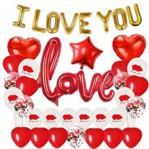 HK Balloons Heart Shaped Balloon Birthday, Anniversary, Valentine Balloons for Decoration, (Pack of 32 ILU Decoration set)