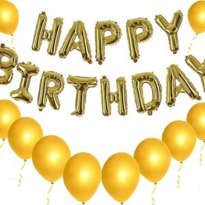 HK balloons Birthday Party Decorations Set (13 Gold Letters & 21 Gold Metallic Balloons) Golden Themed Birthday Decorations|33 Pcs