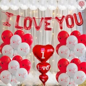 HK Balloons Heart Shaped Balloon Birthday, Anniversary, Valentine Balloons for Decoration, (I love you -gold- With Red white love balloons)