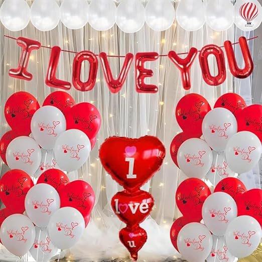 HK Balloons Heart Shaped Balloon Birthday, Anniversary, Valentine Balloons for Decoration, (I love you -gold- With Red white love balloons)