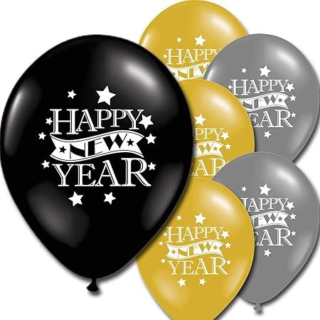 HK balloons Pack of 30 HAPPY NEW YEAR Printed Balloons for Christmas,New Year Celebrations