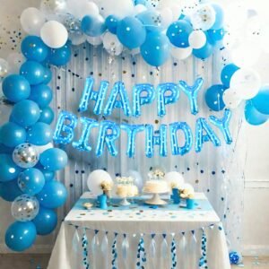 HK balloons 41 pcs Blue Birthday decoration Items Happy Birthday decoration set with Net Curtain For Boys Husband Birthday Decoration Kit Backdrop Theme