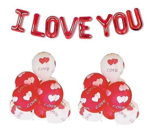 HK Balloons Heart Shaped Balloon Birthday, Anniversary, Valentine Balloons for Decoration, (I love you -Red- With Red white love balloons) - Image 2