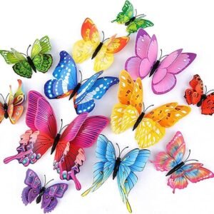HK Balloons 8 Pcs Wall Stickers Butterfly Wall Stickers 3D House Decorations Double Layer Multicolour Butterfly Stickers for Home and Birthday Decorations