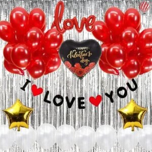 HK Balloons Heart Shaped Balloon Birthday, Anniversary, Valentine Balloons for Decoration, (Pack of 37 ILU Gold Decoration Set)