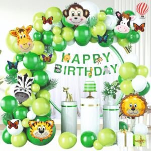 HK balloons Pack of 57 Pcs Jungle theme Birthday Party Decorations items For boys Forest Theme Happy Birthday Foil balloons Animal Face Foil, Chrome...