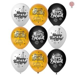 HK balloons® 30Pcs Gold White Black Printed Birthday Decoration Item Celebrations "Happy Birthday" Printed Balloons for Kids Party Decoration