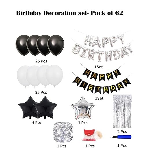 HK balloons Pack Of 62 Silver Foil Happy Birthday Decoration With Led Birthday Decoration Combo Set For Birthday Decoration Party Supplies With Fairly Led Lights - Image 2