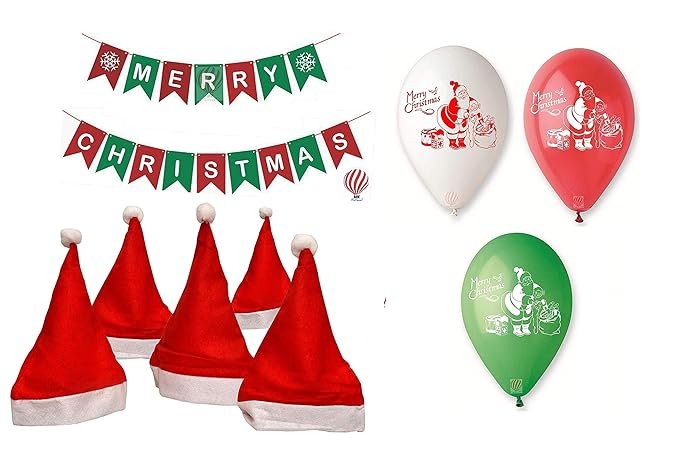 HK balloons Christmas Banner Balloons And Caps Set For Christmas/Birthday Decorations