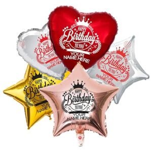 HK Balloons 5 Mix Heart & Star Foil Personalized/Customized Birthday Party balloons For Birthday Boy Girl, Anniversary Celebration, Baby Shower, Bachelorette, Bridal Shower and Wedding Decoration