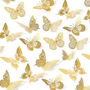Hk Balloons 12Pcs Gold Butterfly Decorations Item for Birthday Decorations Butterfly Cake Decorations Stickers, Wall Sticker for Kids Bedroom, Baby Showers,...